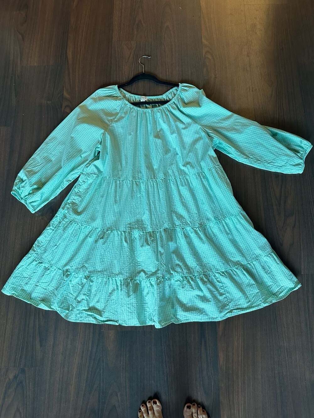 💚J. Crew Green Gingham Cotton Blend Poplin Tiered Mini Dress 2X
